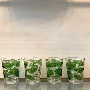 Bungalow Tropical Palm Leaf Acrylic Tumblers 16oz Summer Glass Set of 4 NEW